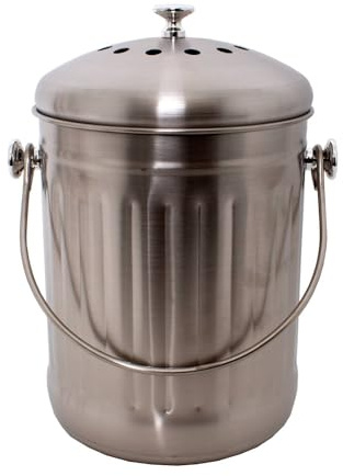 Lehman's Countertop Compost Bin, Odorless Kitchen Composting Pail with Carbon Filters, Stainless Steel 1 Gallon Composter Bucket with Lid for Food Scraps and Waste Recycling