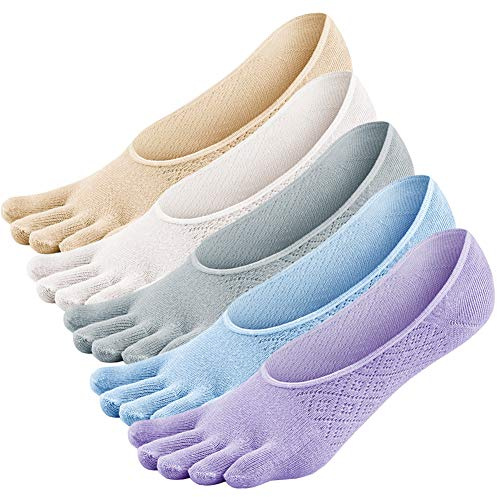 PUTUO Mujer Calcetines Cinco Dedos de Algodón: Mujer Calcetines Cortos Bajo Invisibles con 5 Dedos 5 pares