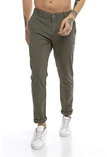 Redbridge Pantalone Uomo Elegante Sportivo Casual Chino Cotone Verde Militare W34 L32