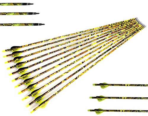 ACCMOS Spine 500 Flèche 30 Pouces Flèche Flèches Carbone Flèche Cible Flèche de Chasse Arc à Poulies Arc Recurve Adulte Jeunesse Tir à l’Arc Entraînement 12pcs