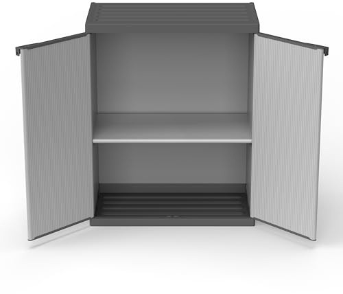 Adventa: Armadietto in resina di PVC e PP, 2 Ante, 1 Ripiano, Facile da Montare, Modular System, Resistente, Adatto ad ambienti Interni ed Esterni, 68L x 40P x 85H cm, Grigio e Nero