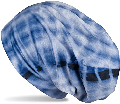 styleBREAKER Unisex Stoff Beanie Mütze mit Batik Streifen Muster Print, Leichte Longbeanie mit Farbverlauf 04024187, Farbe:Dunkelblau-Blau