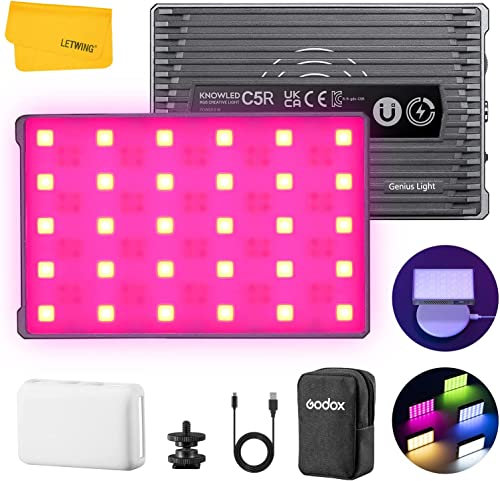 Godox C5R Knowled RGB kreativt ljus, RGB-lampa med 39 FX-effekter inbyggda 3 000 mAh batteri smart APP-kontroll magnetisk LED-videolampa för Vlog, fotografi, livestreaming