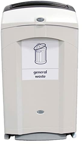 Glasdon Nexus 100 General Waste Bin (Grey, White Sticker) - 100 Litre Container for Collecting General Waste - Streamlined Indoor Bin