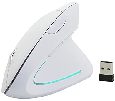Ratón inalámbrico con botones laterales, color blanco/negro, mouse inalámbrico USB, ergonómico, mouse vertical, DPI ajustable de largo alcance con luz RGB, para computadora portátil, blanco