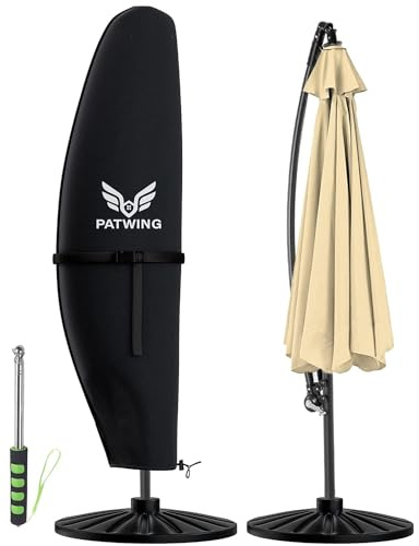 PATWING Housse Parasol Deporte 600D Oxford Imperméable，Noir： 280x30x81/46cm | Avec Tige De Support, Résistante Aux Intempéries, Anti-Poussière, Coupe-Vent, Pour Parasols Déportés Extérieurs