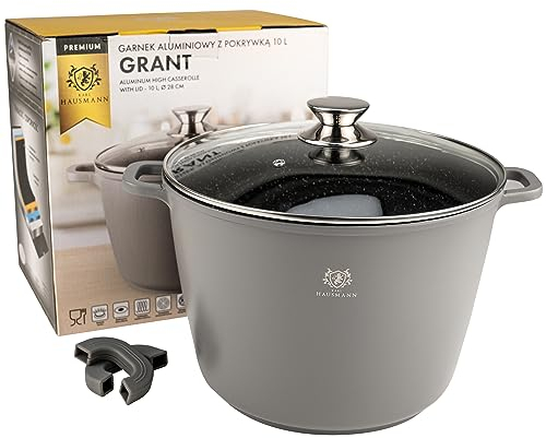 KARL HAUSMANN Topf Antihaftbeschichtet mit Deckel - 10 Liter - Ø 28 cm - Aluguss Kochtopf beschichtet Für alle Herdarten auch Induktion - Grau Suppentopf - Non Stick Cooking Pot - Bratentopf - Töpfe