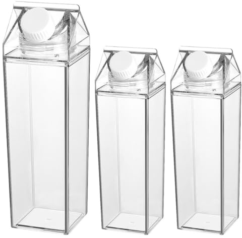 LABRIMP 3pcs Square Milk Cup Travel Water Bottles Coffee Carafe Refrigerator Accessories Milk Carton Bottle Clear Bottles Plastic Carton Transparent Empty Drink Accessory