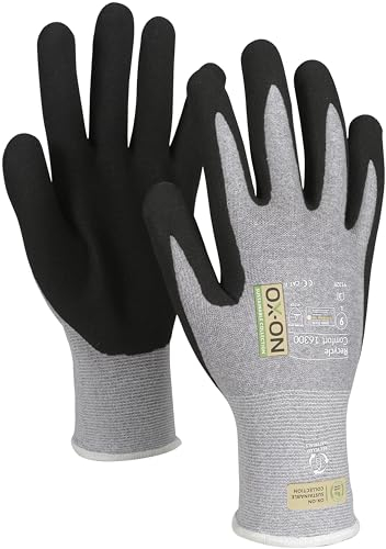 OX-ON RECYCLE COMFORT 16300 Arbeitshandschuhe Gr.7 I 12 Paar Schutzhandschuhe aus recyceltem Polyester I Montagehandschuhe mit sandiger Nitrilbeschichtung für trockene Umgebungen I EN Zertifizierung