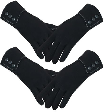 XNIVUIS 2 Paar Damen Winter Warm Touchscreen Handschuhe, Warme Winterhandschuhe für Damen, Warme Fingerhandschuhe, Elegant Winterhandschuhe, Winddicht, Gefüttert, Dick für Kaltes Wetter (Schwarz)