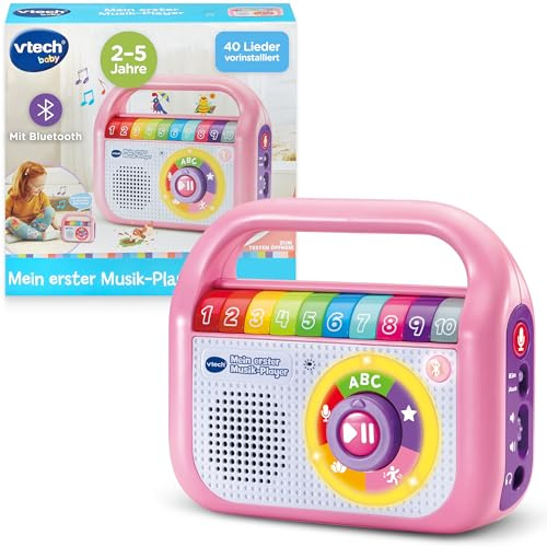 Vtech Baby Mein Erster Musik-Player Pink – 40 Lieder & Aufnahmefunktion, LED-Licht, Bluetooth, Mobiler Musikspaß I Lernspielzeug I Tragegriff I Kopfhöreranschluss I Kinder 2-5 Jahre