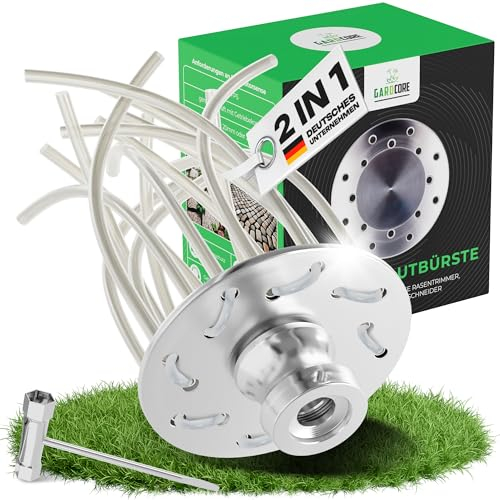 GARDCORE® 2in1 Unkrautbürste Freischneider [Mähen & Pflaster reinigen | inkl. 30m Faden] Wildkrautbürste für Motorsense Zubehör | Fugenbürste Unkraut | Trimmerkopf (Ab 1,4PS)