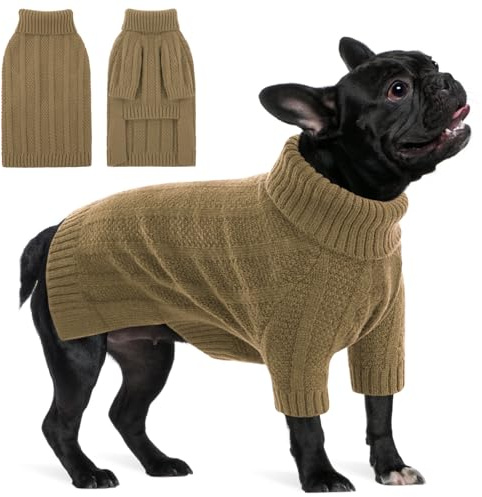 Queenmore Maglione Cane per Bulldog Francese, Morbido Vestito per Cani Bassotto, Adatto a Vita Quotidiana (Cammello, M)