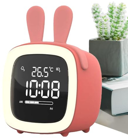 Despertador Infantil - Despertador Infantil, Despertador Digital de Mesita de Noche | Despertador de Forma de Dibujos Animados para Niños de Tamaño Compacto, Luz Nocturna LED, Despertador Recargable