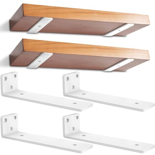 4 Supporti per Scaffali, 25 cm Staffe per Mensole Pesanti, Reggimensola Legno per Montaggio a Parete, Portata 70 Kg (Bianco) 10in