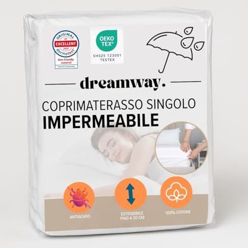 Dreamway Protector de colchón 90x190 cm – Alérgeno Impermeable y Resistente, sábana Bajera de algodón Oeko-Tex – Altura 30 cm, elástico en Todo el Contorno