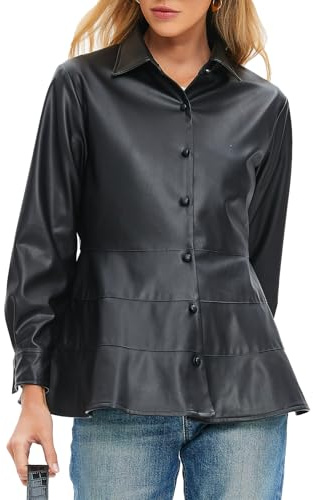 Wpeiusc Womens Faux Leather Bomber Jackets Cropped Motorcycle Casual Coats Fall Trendy Peplum Hem Outerwear Black