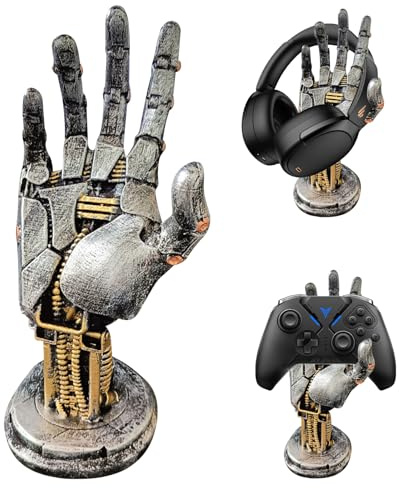 GOEDCH Cyberpunk Soporte para Auriculares y Mando: Accesorios de Gaming con Diseño de Brazo Robótico, Soporte de Resina para Organizar de Escritorio, Accesorios Futuristas de Gaming