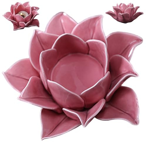 Xoeryoy Lotus blomma ljushållare 13 x 7 cm keramisk värmeljushållare exuqisit & lugn dekorativt ljusstativ för te, meditation#