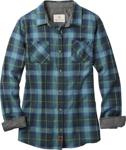Legendary Whitetails Womens Cottage Escape Flannel Long Sleeve Plaid and Solid Color Clothes, Fitted Button Down, Rainy Day Plaid, XL