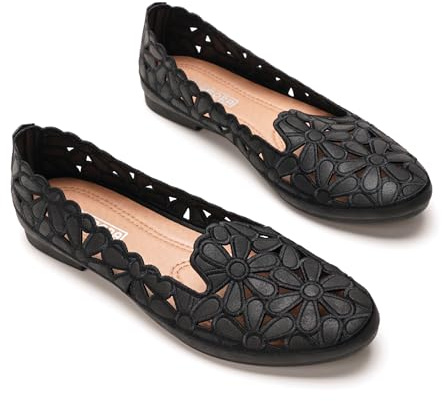 GLAMORA Ballerines à semelle ajourée pour femme, design floral, couleur crème, chaussures plates avec découpes