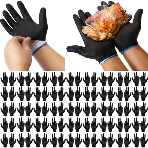 Meanplan BBQ Gloves 300 Count Disposable Nitrile Gloves and 8 Count Cotton Glove Liners Washable Food Safe Disposable for Cooking Baking Grilling Food Prep Smoker