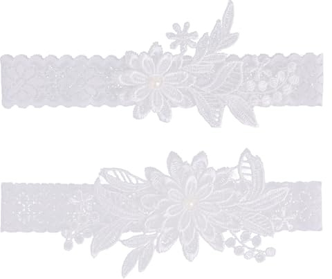 Mikovivi 2pcs Wedding Garter Set for Bride, White Leg Thigh Garter Belt Stretchy Soft Lace Band Bridal Accessories for Wedding Supplies