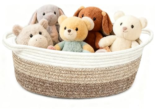 Large Dog Toy Woven Baskets with Handles, Cotton Rope Storage Baskets for Cat Dog Toys Storage, Versatile Toy Baskets for Kids & Pets, Laundry Basket, Blanket Basket Living Room -50×28×20 cm