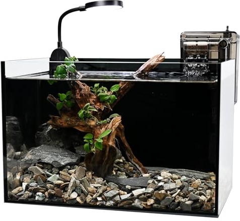 Nano Nature - Kit de Acuario de Vidrio Transparente con Filtro de Cascada y luz para Principiantes y niños para Mantener Peces Betta, Peces Dorados, camarones y Plantas acuáticas (Negro, 2.8 galones)