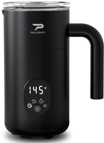 Milk Frother and Steamer 4 in 1 Automatic Coffee Steamer Frother, 11.8OZ / 350ML Warm and Cold Foam Frother for Coffee,Latte, Cappuccino, Macchiato, Hot Chocolate (Black)
