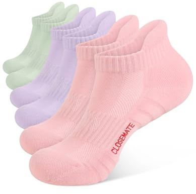 CLOSEMATE Calzini Sportivi Donna 6 Paia, in Cotone 85% Morbido con Maglia Traspirante e Supporto Arco - Antiscivolo e Ammortizzati per Piedi Asciutti 2Rosa 2Viola 2Verde chiaro 39-42