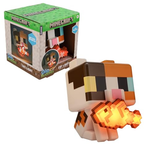 Paladone Minecraft Cat GloBuddies-lampa, 15 cm tap‑to-on-lampa med upplyst fisk, AA-batteridriven, officiellt licensierad