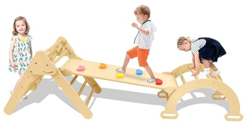 YEATHOR Climbing Frame 3 in 1 Kids Climbing Toys Wooden Baby Climber Jungle Gym with Triangle, Arch & Ramp Toddler Play Equipment for Indoor & Outdoor
