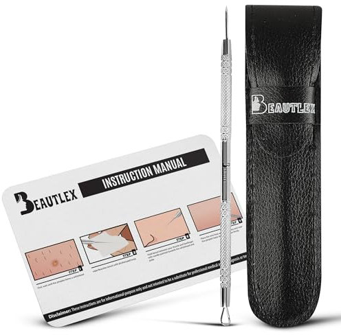 Lancet Outil pour retirer les points blancs et les points blancs Double extrémité courbée et aiguille pointue Design recommandé par les dermatologues Livré avec rangement en cuir synthétique