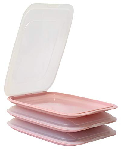 Gariella - Hochwertige stapelbare Aufschnitt-Boxen, Frischhaltedose für Aufschnitt. Wurst Behälter. Perfekte Ordnung im Kühlschrank, 3 Stück Farbe Rosa, Maße 25 x 17 x 3.3 cm