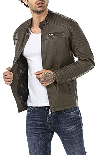 RED BRIDGE Chaqueta de Hombres Cuero Sintético Moda Casual Caqui XXL
