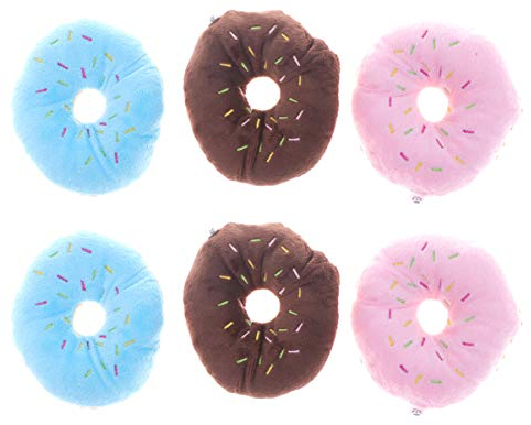 Hundespielzeug Donut-Form PlüSch Quietschend | 6Er-Set FüR Kleine Und MittelgroßE Hunde | Perfekt FüR Kauen, ZäHne Reinigung Und Spielspaß | Farbenmix