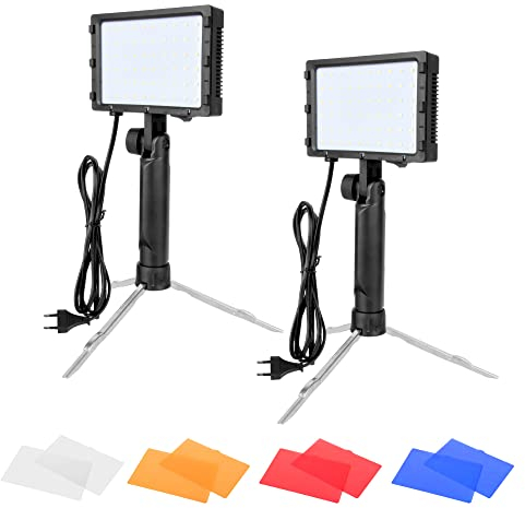 EMART 2-Pack Luce Video LED, Luce Fotografia USB Dimmerabile 5500K, Luce da Studio per Tavolo con Treppiede e Filtri a Colori, per Foto Studio, Registrazione Video e Youtube ecc