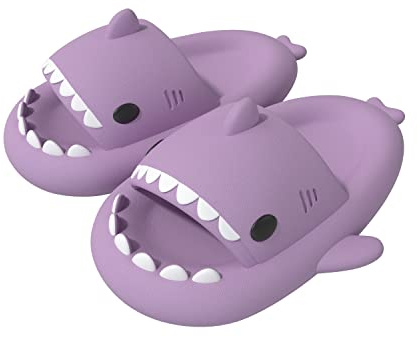ChayChax Ciabatte Squalo Estive Open Toe Donna Uomo Bambini Coppia Ciabatte da Doccia con Squali Simpatico Cartone Animato, Sandali ，Viola，38/39 EU