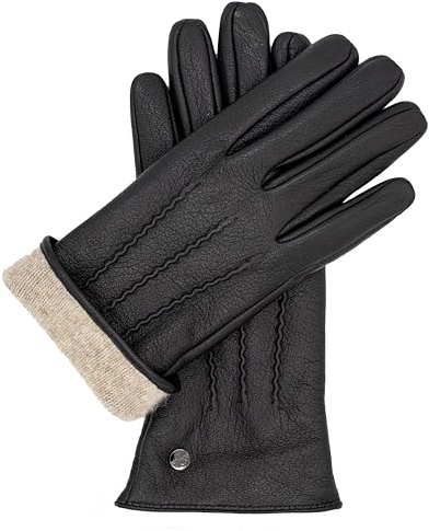 Hand Gewand by Weikert JESS- Eleganti guanti in pelle con calda imbottitura in lana cashmere; look accattivante; guanti da donna eleganti e caldi in morbida pelle e fodera in cashmere, Nero , 7.5