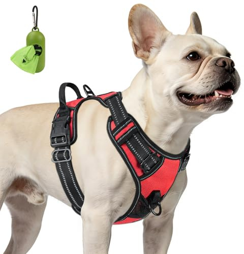 Joytale Liten Storlek Hundsele, Andningsbar, Reflekterande Hundsele Anti-Dragande Med 2 Metallkrokar, Justerbar Hundväst för Promenader med Bekvämt Handtag, Röd, S