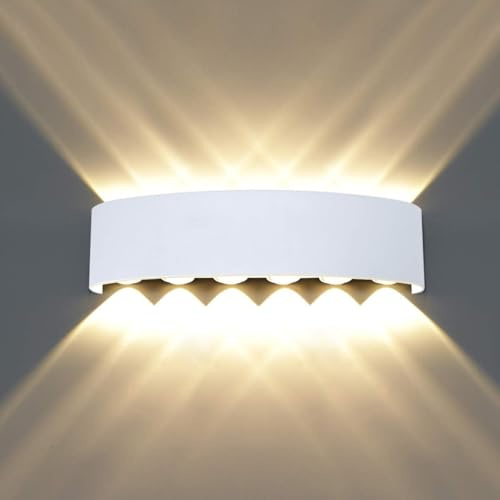 Dopastore Applique da Parete LED 36W Luce Effetto Up&Down Lampada da muro a Doppia Emissione Luminosa Bianco Nero IP65 Per Esterni e Interni (Luce calda 3000K, Bianco)