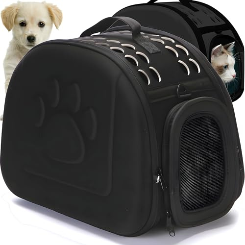 Retoo Caja de transporte para gatos, perros, bolsa de transporte para mascotas, bolsas plegables para perros pequeños, caja de transporte de mascotas para gatitos, cachorros y conejos, color negro