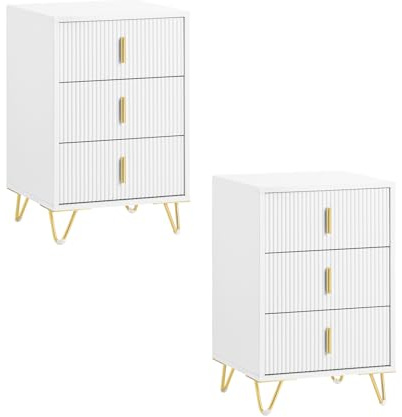 SoBuy Juego de 2 mesitas de Noche con 3 cajones, 40x40x63cm Dormitorio
