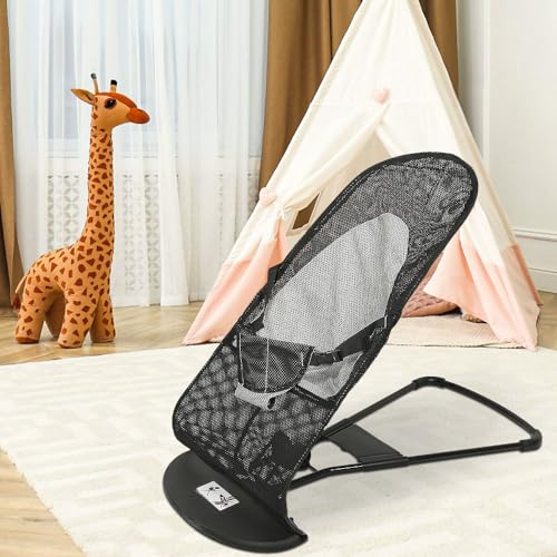 Babywippe MIMI, Ergonomische Babywippe für Neugeborene ab Geburt bis zum Kleinkind, verstellbare Rückenlehne, Weicher, atmungsaktiver Stoff, Zusammenklappbar, 2,5 kg - 10kg (Schwarz)