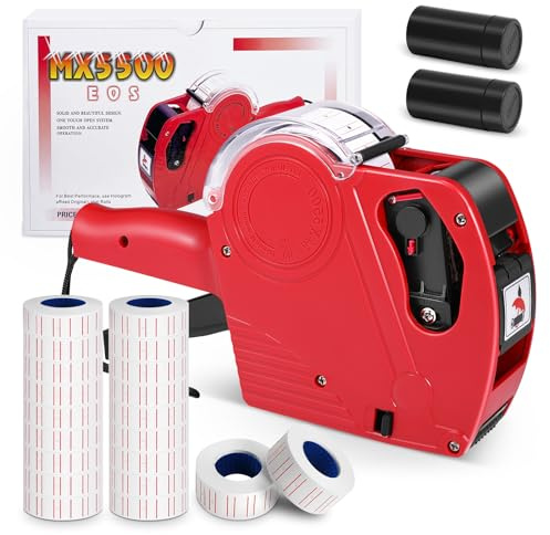 LonXFan Handheld Price Tag Gun Red Pricing Gun with Extra 10,000 Pad Labels