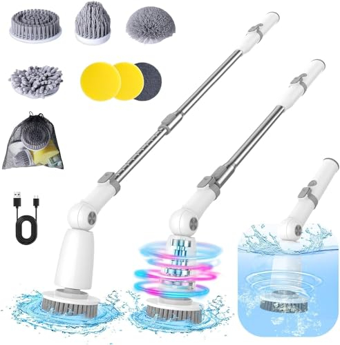Marchpower Elektrische Reinigungsbürste mit 6 Austauschbaren Bürstenköpfen, IPX7 Wasserdicht Elektrische Putzbürste für Bad, Electric Spin Scrubber mit 2 Geschwindigkeiten Verstellbarem Griff