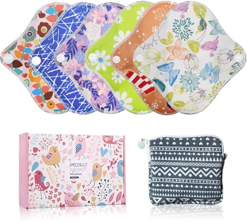 ZCOINS 6 Stück XS (16.5 CM) Wiederverwendbare Slipeinlagen, waschbare Stoffbinden für Frauen mit Aufbewahrungsbeutel Damenbinde Binde Bambus Menstruationsbinden + 1 Minitasche