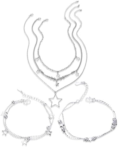 UYRVAPE Y2K silver stjärnhalsband smycken set - 3 st kawaii grunge halsband söta estetiska vintage Emo smycken jul nyår smycken mode present för kvinnor