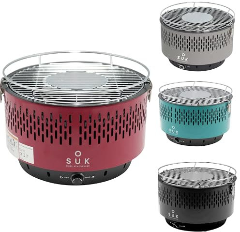 SOUK ONE Barbacoa de mesa con ventilación activa, barbacoa de carbón vegetal con ventilador, barbacoa de camping barbacoa exterior (rojo)